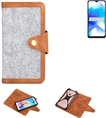 Produktbild von K-S-Trade Handyhülle kompatibel mit Blackview A80s Schutzhülle Filz-Hülle Kunst-Leder hellgrau braun (1x)