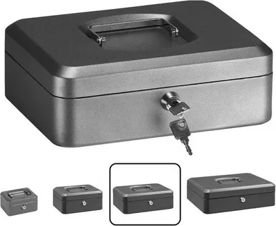 Produktbild von Famanu Geldkiste mit Schloss - 25 cm Breite - Grau - Mit Einlegeboden