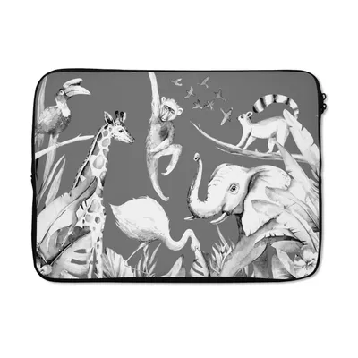 Produktbild von MuchoWow® Laptop Hülle 13 Zoll Aquarellieren - Tiere - Dschungel - Affe - Jungen - Blau - Kinder - Kinder Laptoptasche - Laptophülle - Sleeve - Rundumschutz