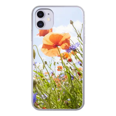 Produktbild von MuchoWow® Handyhülle Schutzhülle Hülle für iPhone 11 Blumen - Mohn - Frühling - Natur - Rot - Blau Silikon Softcase Handy Hülle - Handytasche
