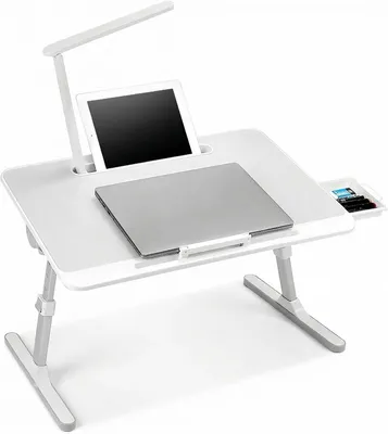 Produktbild von Klappbarer Laptop-Tisch, höhenverstellbarer Betttisch mit LED-Lampe und Schublade.
