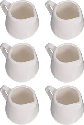 Produktbild von Mini weiße keramische Milchkännchen - 6 Stück - 100 ml - ideal für Kaffee und Tee