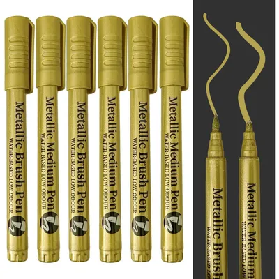 Produktbild von Permanent Marker Set, 6 Stück Gold Metallic, Wasserfest, Kalligraphie, Acryl Farben, für Leinwand, Papier, Holz
