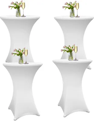 Immagine prodotto di Jopassy 4x Copritavolo elasticizzato per tavolo da bistrot con 4 linguette elastiche Ø 60-65x110 cm Bianco