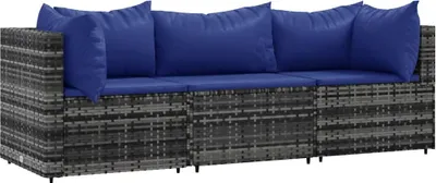 Produktbild von vidaXL 3-tlg. Garten-Lounge-Set mit Kissen Grau Poly Rattan