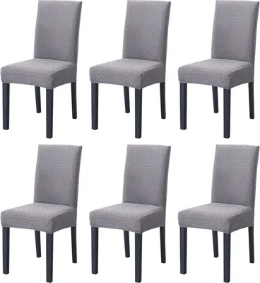 Produktbild von Bezüge für Esszimmerstühle, 6er-Pack moderne elastische Stretch-Stuhlbezüge Strick-Jacquard Abnehmbare waschbare Sitze Slipbezüge, Silbergrau