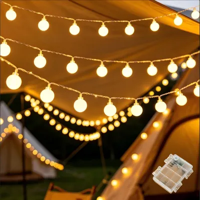 Lichterkette 6 m, 40 warmweiße LED-Globen, batteriebetrieben, Timer