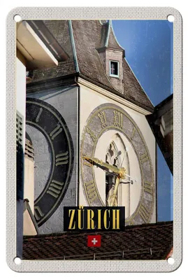 Produktbild von Blechschild Reise 12x18cm Zürich Kirchenuhr Gold Architektur Schild