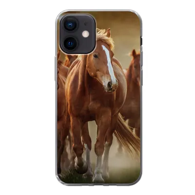 Produktbild von MuchoWow® Handyhülle Schutzhülle Hülle für iPhone 12 Pferde - Licht - Natur Silikon Softcase Handy Hülle - Schutzhülle