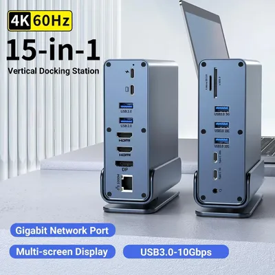 Produktbild von 15-in-1-Hub Typ-C-Dockingstation 4K@60Hz HDMI DisplayPort USB A RJ45 SD TF Audio 3,5-mm-Anschlussadapter für Macbook Pro Laptop PC