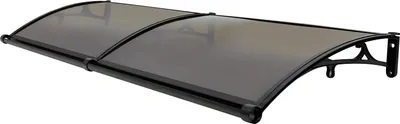 Image de Auvent de porte d'entrée - Auvent mural - 200 × 60 cm - Protection contre les UV et la pluie - Forme arquée - Panneau en acrylique, cadre en aluminium - Cadre noir, panneau teinté ambre