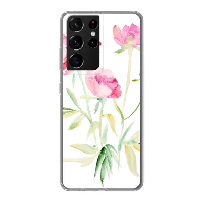 Produktbild von MuchoWow® Handyhülle Schutzhülle Hülle für Samsung Galaxy S21 Ultra Blumen - Aquarell - Rosa Silikon Softcase Handy Hülle - Mobiltelefon