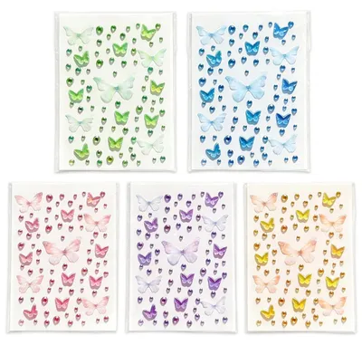 Productafbeelding van Zelfklevende glitterstenen - Vlinderdesign - Geschikt voor gezicht en knutselprojecten - 5 kaartjes