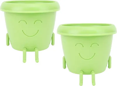 Zdjęcie produktu dla 2szt Śliczna doniczka na sukulenty Plastikowa zabawna uśmiechnięta twarz Doniczka na kwiaty Sadzarka na sukulenty z otworem drenażowym do Graden Patio Green