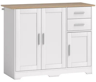 Immagine prodotto di Credenza Moderna Buffet 100x40x78 cm con 2 Cassetti e 2 Armadietti in Legno Bianco e color Legno