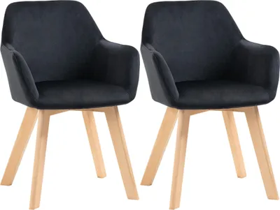 Produktbild von Esszimmerstühle, 2er-Set, modernes Design, Samtoptik, Kautschukbaumholz, 54x57x80 cm, Schwarz