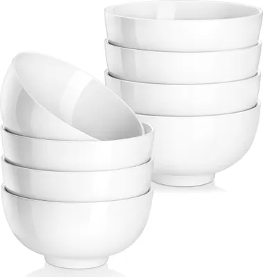Obrázek produktu pro MALACASA, běžná řada, sada 8 porcelánových misek, 440 ml krémová bílá miska miska na rýži miska na polévku miska na cereálie