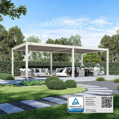Produktbild von Deluxe Plus Pavillon Terrassenüberdachung Aluminium 4 x 8 M Ivory Sand