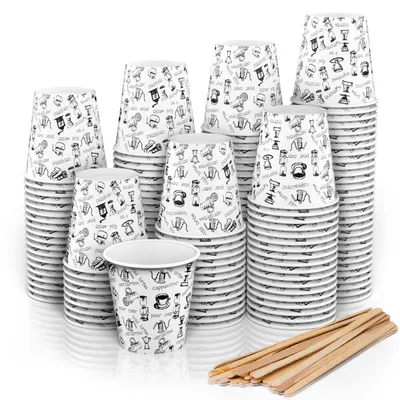 Image de Solidchoice - 140 gobelets en papier jetables pour expresso, capacité de 110 ml, avec cuillères agitées