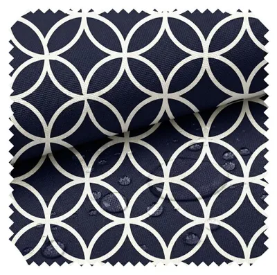 Produktbild von novely® OXFORD 210D - D127 Navy Weiß Kreise - Bedruckter Polsterstoff - Outdoor Dekostoff - Wasserabweisende Reißfeste Meterware 1lfm