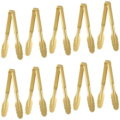 10 goldene Servierzangen, 24 cm, Edelstahl, für Buffet & Party