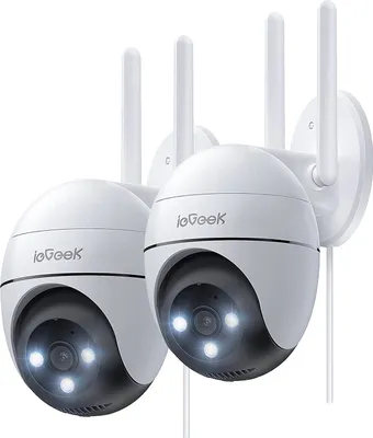 Obrázek produktu pro 2 ks 5MP venkovní bezpečnostní kamera WLAN, 2,4 GHz/5 GHz WLAN, karta PTZ venkovní bezpečnostní kamera, AI detekce pohybu, automatické sledování, barevná