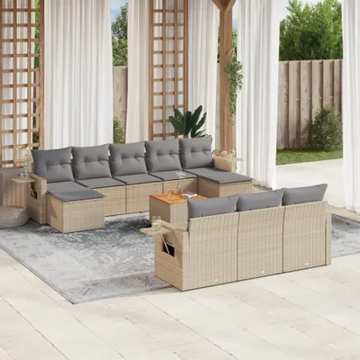 Produktbild von 11-tlg. Garten-Sofagarnitur mit Kissen Beige Poly Rattan 3257116