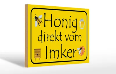 Produktbild von Holzschild Honig direkt vom Imker, 30 x 20 cm, Holzschilder Bild Bienen Tier Wiese