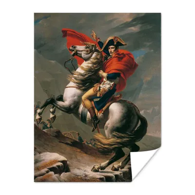 Obrázok produktu pre MuchoWow® Plagát - Napoleon prechádza cez Veľký bernardínsky priesmyk - Obraz od Jacquesa-Louisa Davida - 90x120