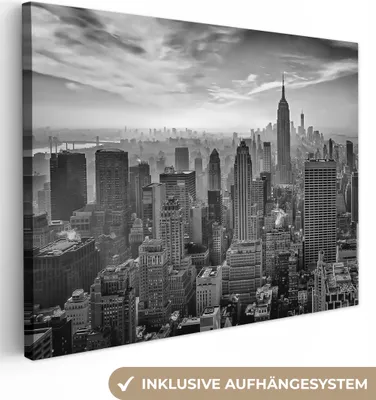 Produktbild von MuchoWow® - Leinwandbilder - Architektur - Schwarz und weiß - Stadt - Skyline - New York, Wandbild, Wanddeko Bilder Wohnzimmer, 120x90cm