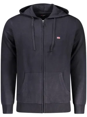 Produktbild von Blaue Herren-Strickjacke mit Kapuze & Stickerei – Norwegen 1963 Stil