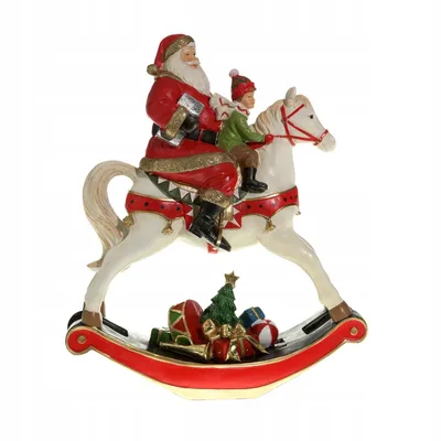 Productafbeelding van Kerstfiguur: schommelpaard met kerstman, 34 cm