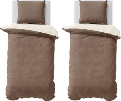 Produktbild von Winter Bettwäsche Teddy Plüsch 155x220 + 80x80 Bettbezug Cashmere Touch Nicki Uni / Wende Nougat Natur, 4 teilig