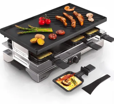 Raclette-Grill für 8 Pers., Gusseisen, 1900 W, umkehrbare Platte