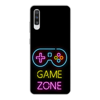 Produktbild von MuchoWow® Handyhülle Schutzhülle Hülle für Samsung Galaxy A70 Controller - Spiel - Neon - Schwarz - Zitate - Spielzone Silikon Softcase Handy Hülle - Schutzhaube