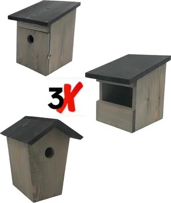 Produktbild von GARDEN SPIRIT Nistkasten Holz Set 3 & Vogelhaus Holz Set – für Meisen und Rotkehlchen, grau mit schwarzem Dach