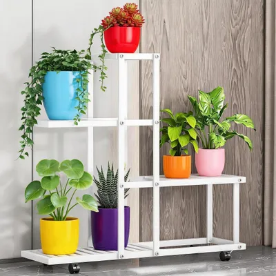 Image de Support pour plantes sur roulettes, idéal pour l'intérieur et l'extérieur, gain de place