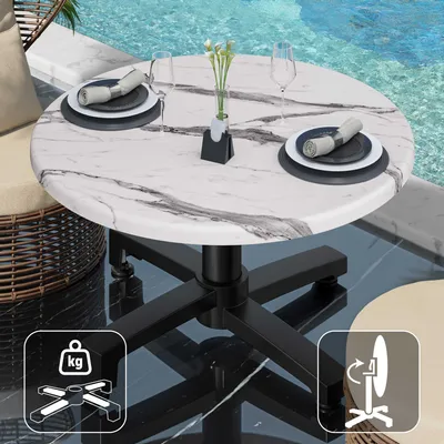 Produktbild von WBO | Jamaika Loungetisch | Ø:H 60 x 40 cm | Weiß Marmor / Schwarz | Klappbar | Zusatzgewicht | Bistro Loungetisch Gastro Tisch