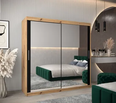 Obrázek produktu pro Skříň s posuvnými dveřmi v šířce 200 cm TIMEA 3 - dub artisan / černá