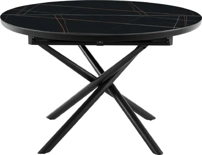 Produktbild von SalesFever Esstisch Ø 120 cm | rund - ausziehbar | Tischplatte Marmor-Optik aus MDF und Keramik | Gestell Metall | B 120 x T 160 x H 76 cm | schwarz