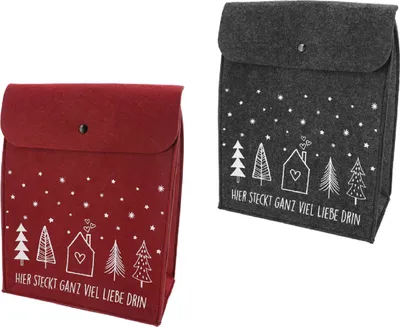 Produktbild von 2 Stück Filz Geschenktasche mit Druckknopf 26,5 x 35 cm Anthrazit und Bordeaux