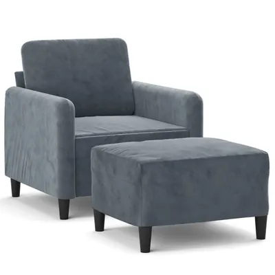 Produktbild von vidaXL Sessel mit Hocker Dunkelgrau 60 cm Samt