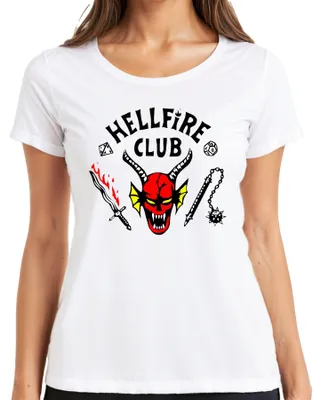 Immagine prodotto di Maglietta da donna HELLFIRE CLUB Demon Skull Horns D20 Flaming Sword Role Playing, bianca, XL