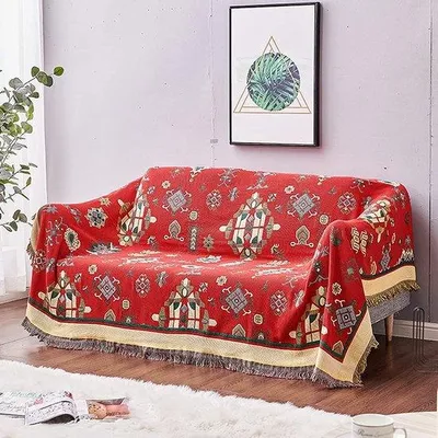 Immagine prodotto di Ibenzoa® Coperta decorativa 230 x 250 cm – motivo geometrico con frange, filato di cotone spesso a tre strati, versatile come coperta per divano, letto o da viaggio