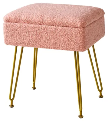 Image de Tabouret de maquillage moderne - Pouf en velours rose, forme carrée