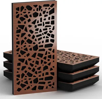 Immagine prodotto di 4 pezzi – pannello acustico a assorbimento stretto e diffusione, 50 x 25 cm, assorbimento – diffusione – riflessione – isolamento acustico [P32–53 mm | noce]