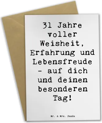 Produktbild von Mr. & Mrs. Panda Grußkarte Spruch 31. Geburtstag Weisheit - Weiß - Geschenk, babykarte, weihnachtskarten, Geburtstagsgeschenk, osterkarten, Alter, Reise des Lebens, Feier