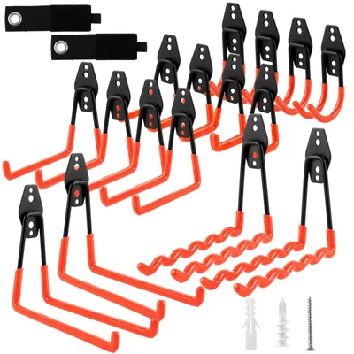 Image de Lot de 18 crochets muraux robustes avec vis, pour outils et vélos