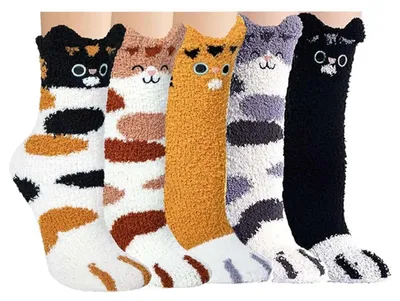 Produktbild von 5 Paar Kuschelsocken Damen Cat Paw Socken 36-42 Flauschig Warm Wintersocken