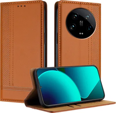 Produktbild von Handyhülle für Xiaomi 14 Ultra Leder Flip Klappbare Schutzhülle mit Standfunktion Braun